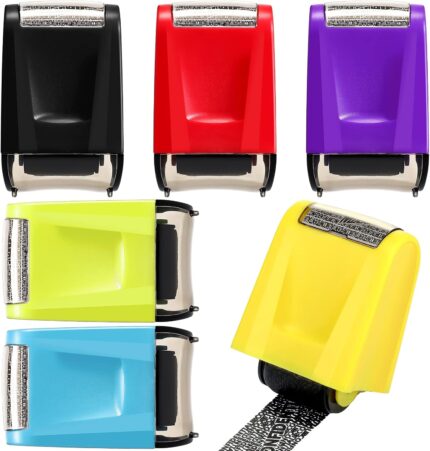 6 Pieces Identity Theft Protection Roller Stamps Small Privacy Stamp Security Stamp for Mail, Data and Privacy Confidential, 6 Colors