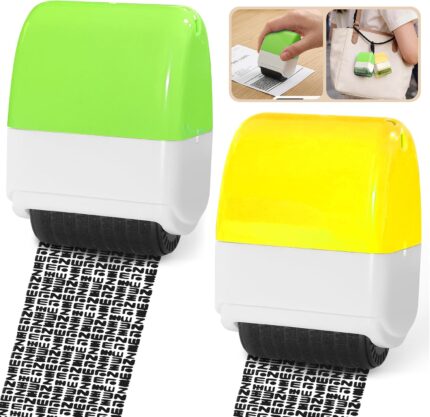 2 Pack Identity Theft Protection Roller Stamp, Protect Your ID Theft Protection Roller Stamp, Confidential Stamp for Mail Address ID Blackout Privacy & Security (2PACK Green-Yellow)